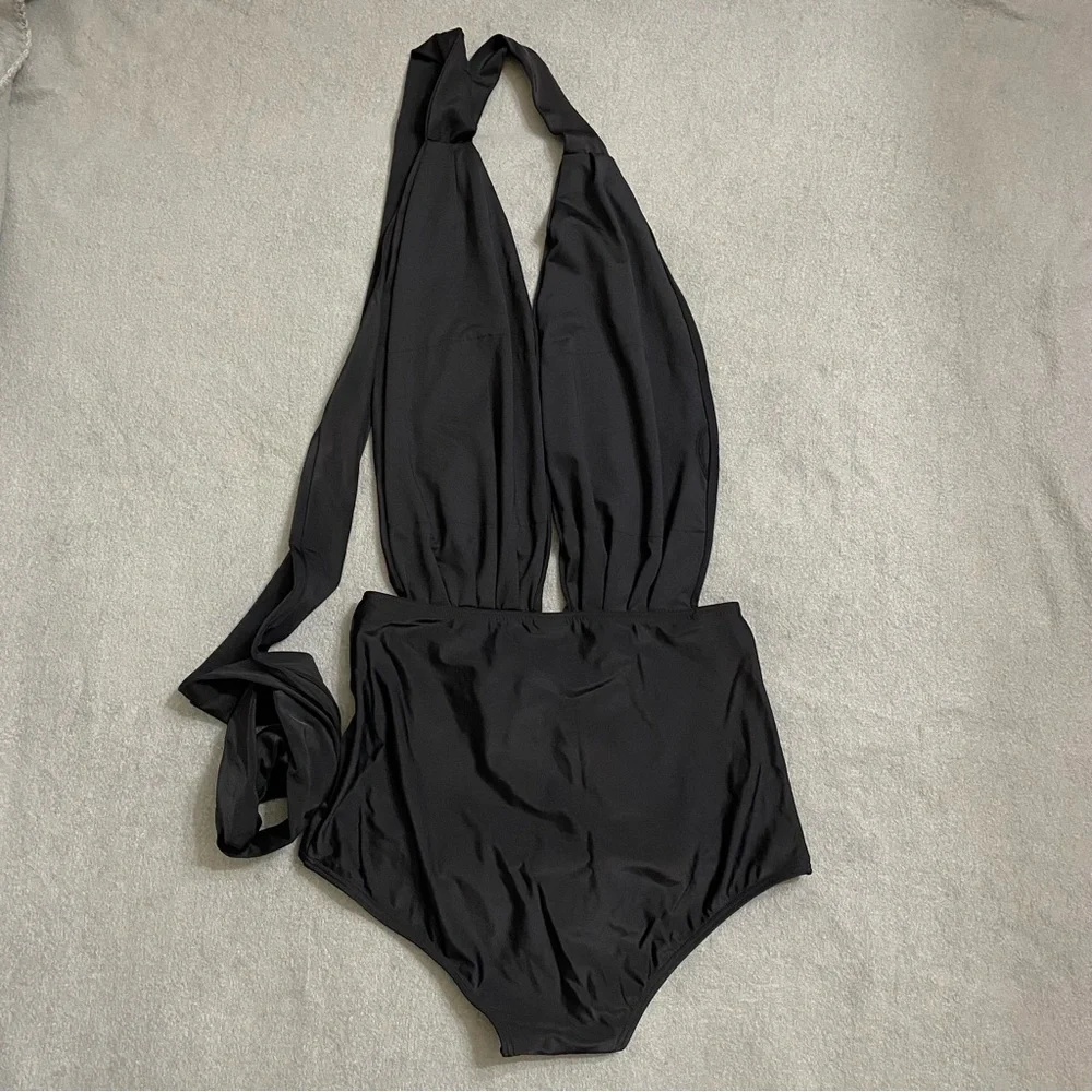 COCOSHIP Retro One Piece Backless Swimsuit High Waisted Tie back Size 6 Medium - Picture 2 of 12